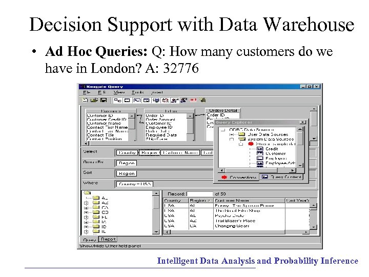 Decision Support with Data Warehouse • Ad Hoc Queries: Q: How many customers do