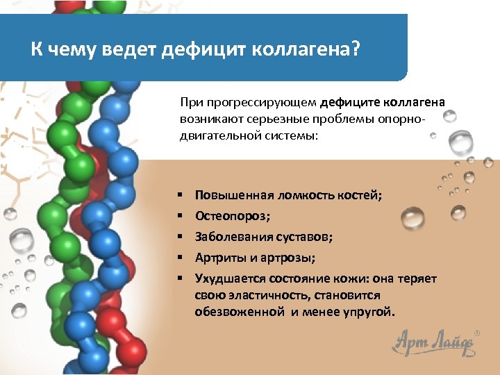 К чему ведет дефицит коллагена? При прогрессирующем дефиците коллагена возникают серьезные проблемы опорнодвигательной системы: