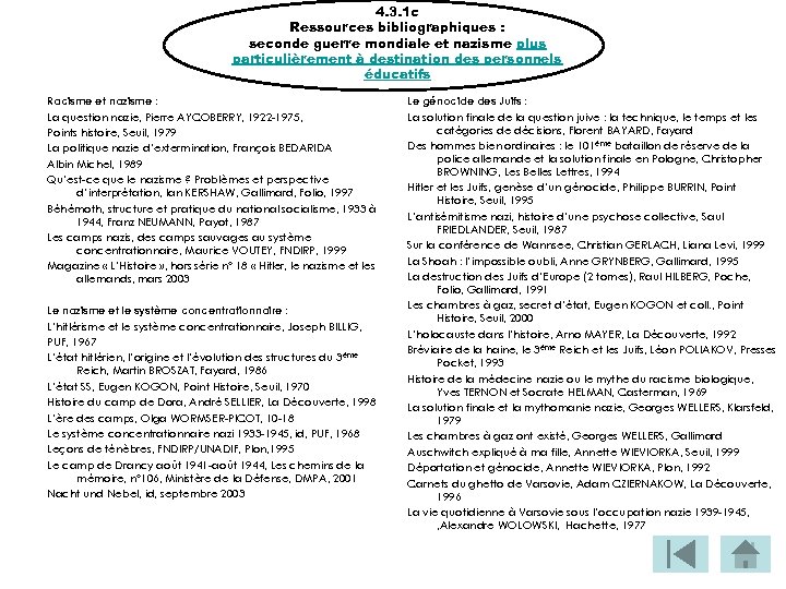 4. 3. 1 c Ressources bibliographiques : seconde guerre mondiale et nazisme plus particulièrement