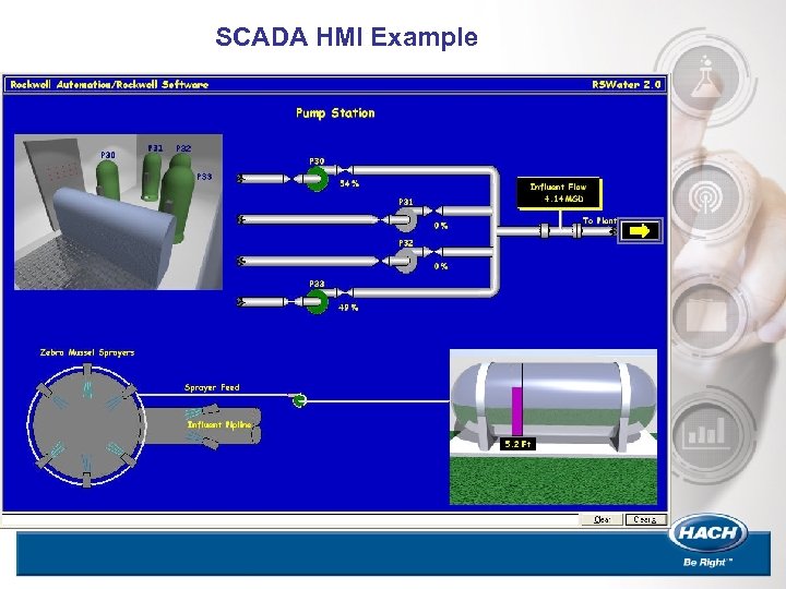 SCADA HMI Example • Collects data from field devices such as PLC’s/RTU’s • Allows