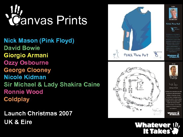 Canvas Prints Nick Mason (Pink Floyd) David Bowie Giorgio Armani Ozzy Osbourne George Clooney