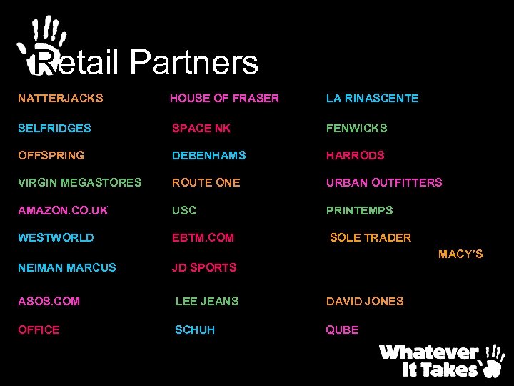 Retail Partners NATTERJACKS HOUSE OF FRASER LA RINASCENTE SELFRIDGES SPACE NK FENWICKS OFFSPRING DEBENHAMS