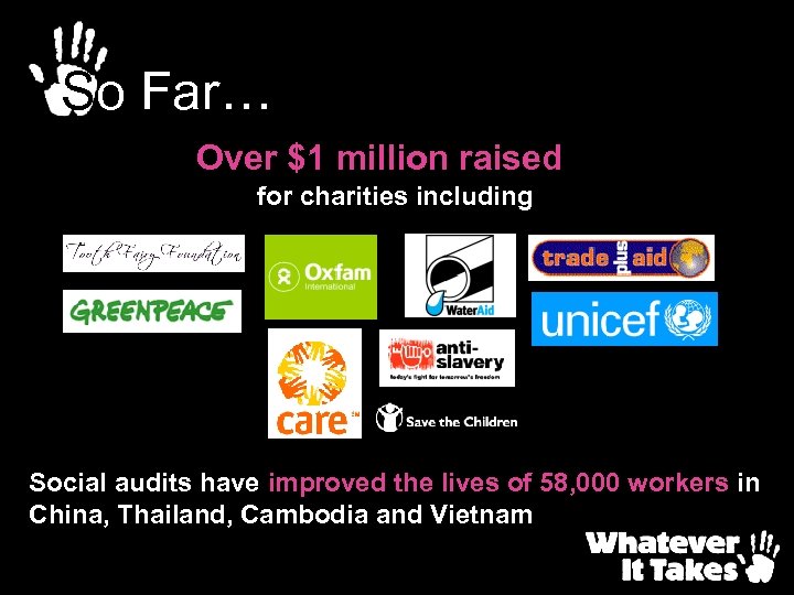 So Far… Over $1 million raised for charities including Social audits have improved the