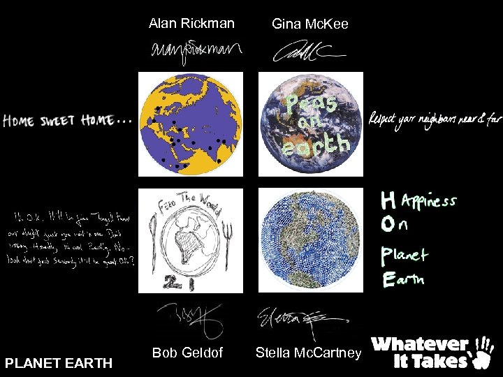 Alan Rickman PLANET EARTH Gina Mc. Kee Bob Geldof Stella Mc. Cartney 