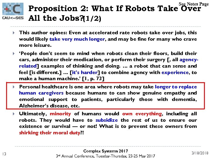 See Notes Page Proposition 2: What If Robots Take Over All the Jobs? (1/2)