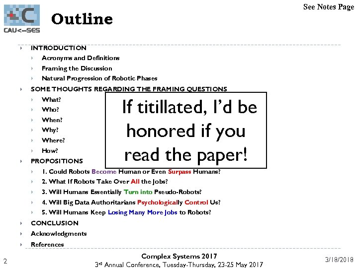 See Notes Page Outline INTRODUCTION Framing the Discussion Acronyms and Definitions Natural Progression of