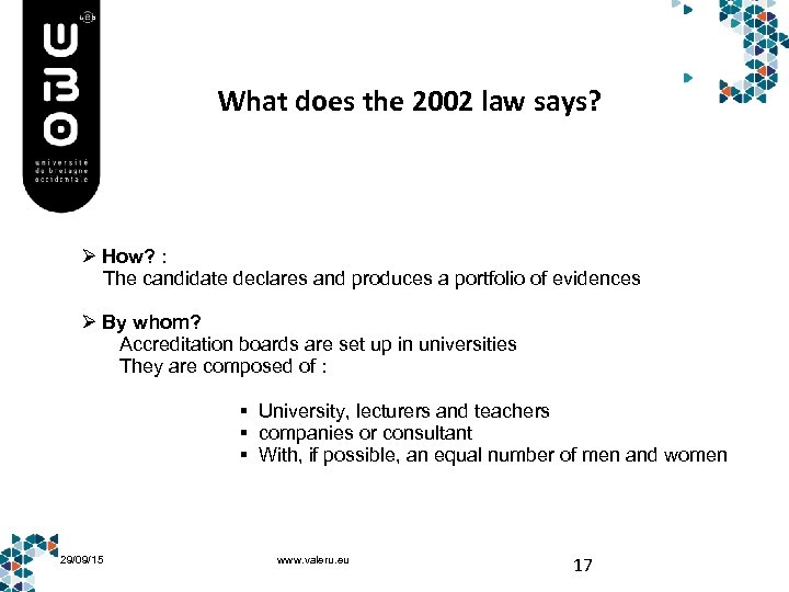 What does the 2002 law says? Ø How? : The candidate declares and produces