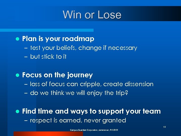 Win or Lose l Plan is your roadmap – test your beliefs, change if