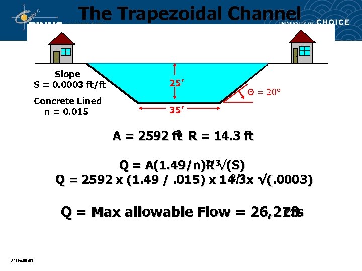 The Trapezoidal Channel Slope S = 0. 0003 ft/ft 25’ Concrete Lined n =