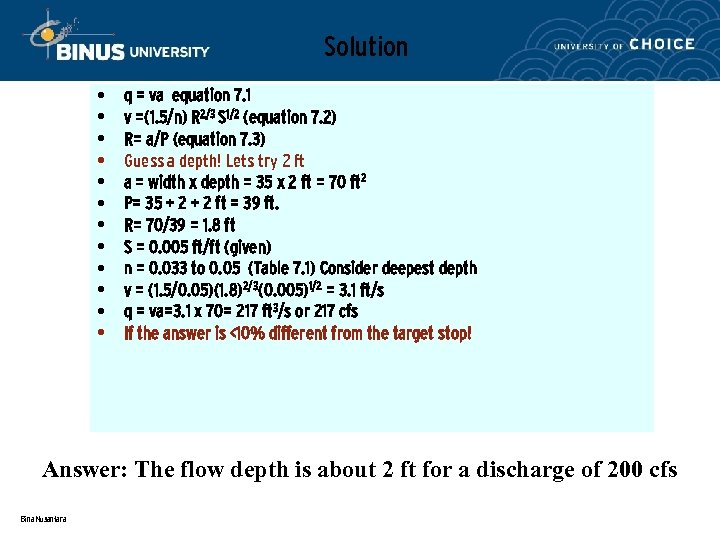 Solution • • • q = va equation 7. 1 v =(1. 5/n) R