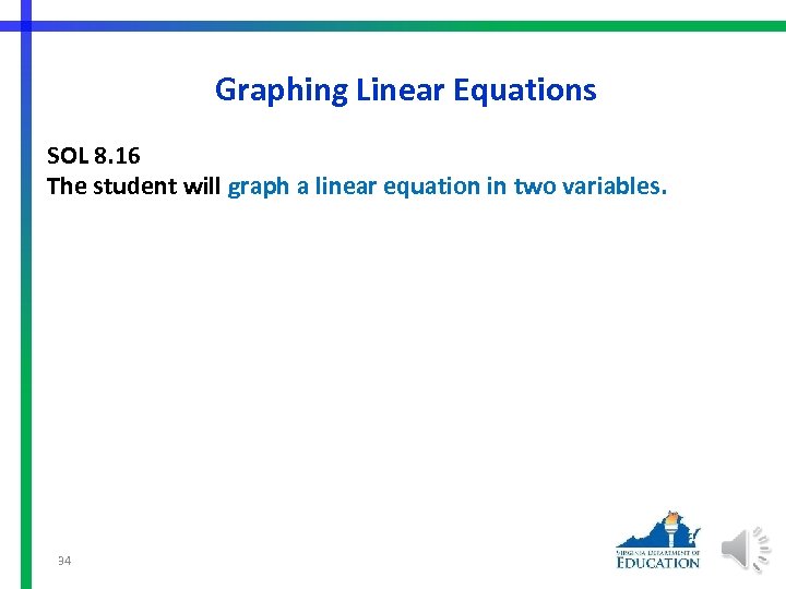 Graphing Linear Equations SOL 8. 16 The student will graph a linear equation in