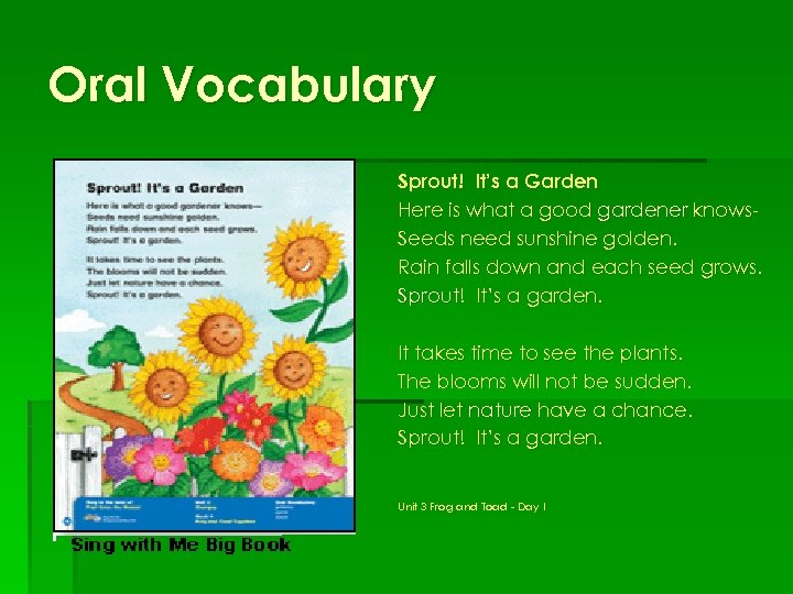 Oral Vocabulary Sprout! It’s a Garden Here is what a good gardener knows. Seeds