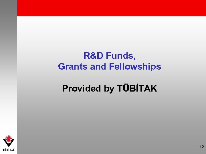 R&D Funds, Grants and Fellowships Provided by TÜBİTAK 12 