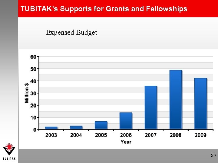 TUBITAK’s Supports for Grants and Fellowships Expensed Budget 30 