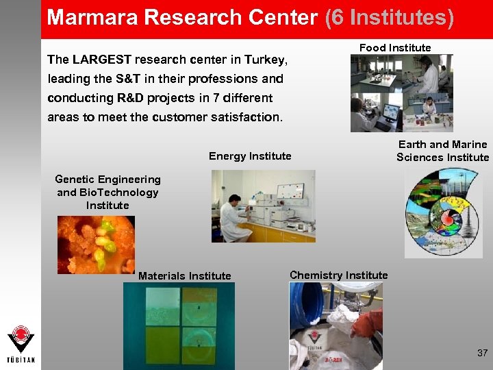 Marmara Research Center (6 Institutes) Food Institute The LARGEST research center in Turkey, leading