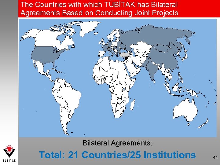 The Countries with which TÜBİTAK has Bilateral Agreements Based on Conducting Joint Projects Bilateral