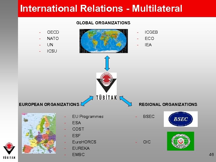 International Relations - Multilateral GLOBAL ORGANIZATIONS - - OECD NATO UN ICGEB ECO IEA