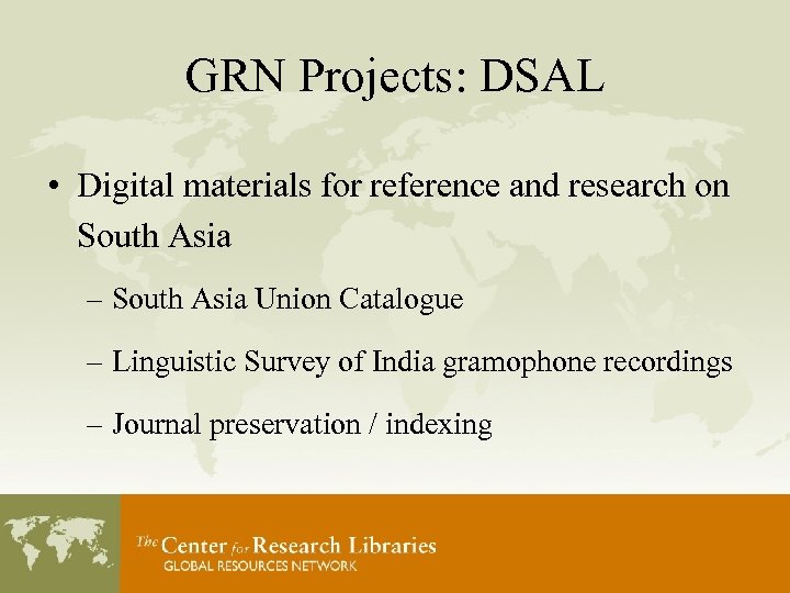 GRN Projects: DSAL • Digital materials for reference and research on South Asia –