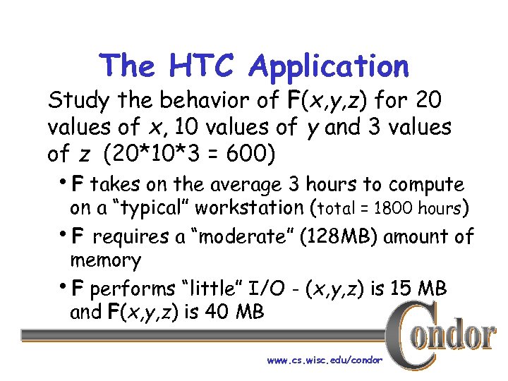 The HTC Application Study the behavior of F(x, y, z) for 20 values of