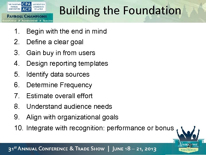 Building the Foundation 1. Begin with the end in mind 2. Define a clear