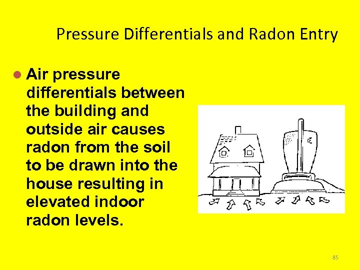 Pressure Differentials and Radon Entry l Air pressure differentials between the building and outside