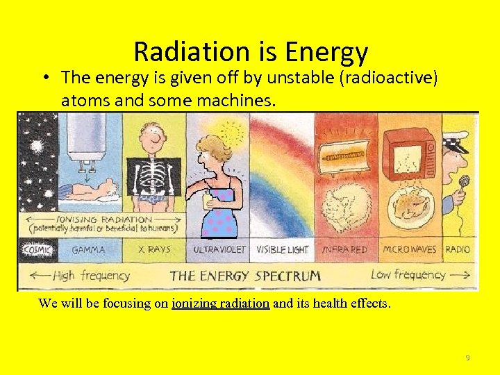 Radiation is Energy • The energy is given off by unstable (radioactive) atoms and