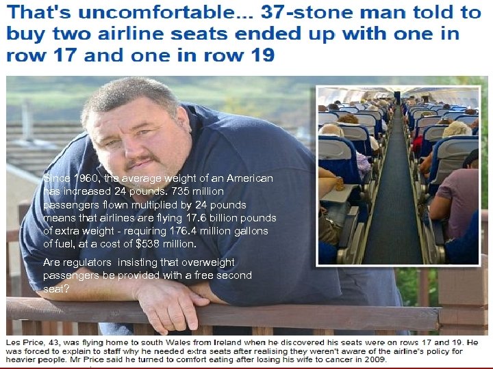 Since 1960, the average weight of an American has increased 24 pounds. 735 million