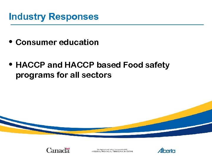 Industry Responses • Consumer education • HACCP and HACCP based Food safety programs for