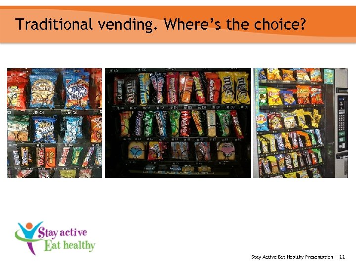 Traditional vending. Where’s the choice? Stay Active Eat Healthy Presentation 22 
