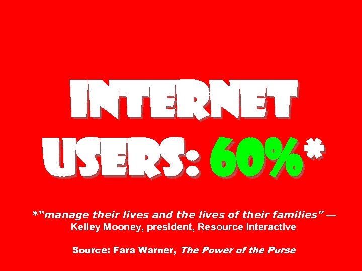 Internet users: 60%* *“manage their lives and the lives of their families” — Kelley