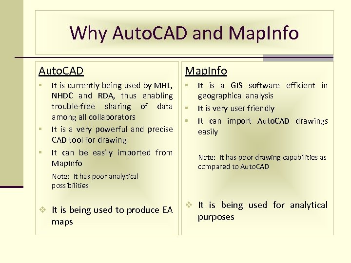 Why Auto. CAD and Map. Info Auto. CAD § § § It is currently