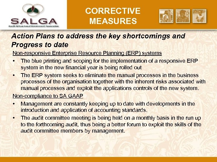 CORRECTIVE MEASURES Action Plans to address the key shortcomings and Progress to date Non-responsive