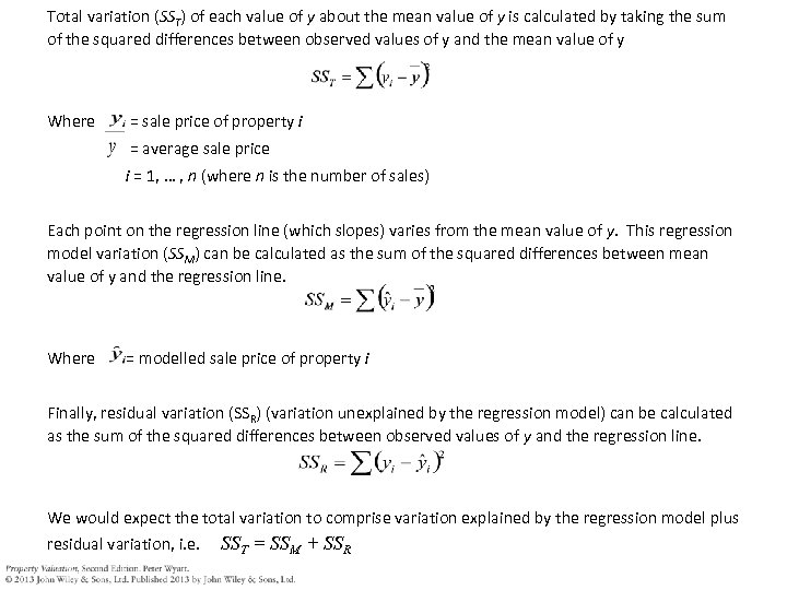 Total variation (SST) of each value of y about the mean value of y