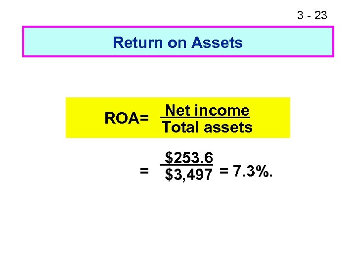 3 - 24 23 Return on Assets Net income ROA= Total assets $253. 6