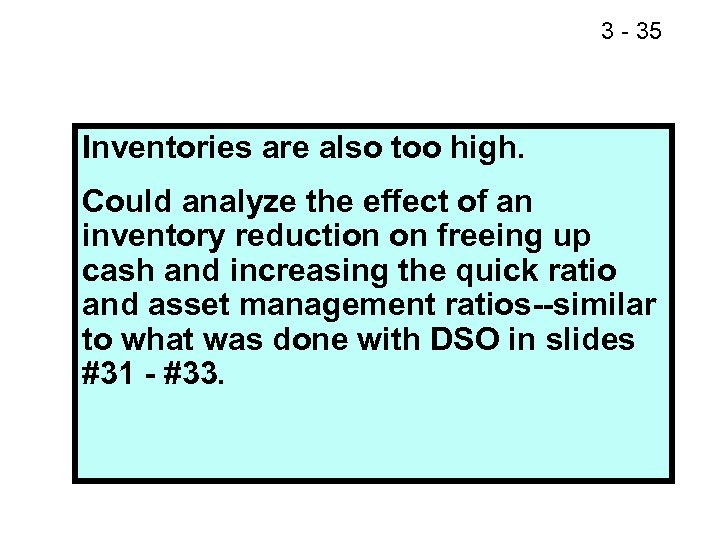 3 - 39 35 Inventories are also too high. Could analyze the effect of