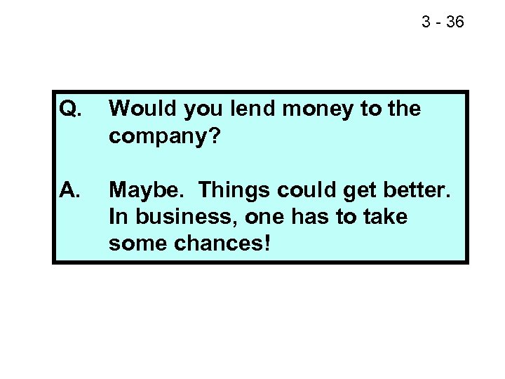 3 - 40 36 Q. Would you lend money to the company? A. Maybe.