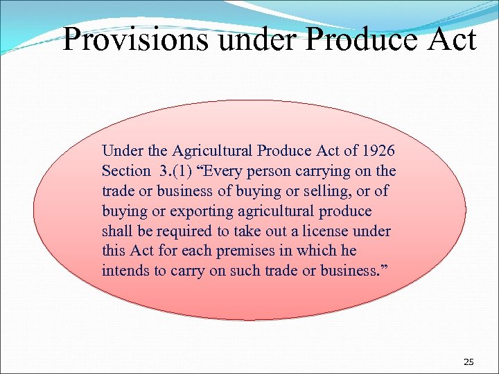 Provisions under Produce Act Under the Agricultural Produce Act of 1926 Section 3. (1)