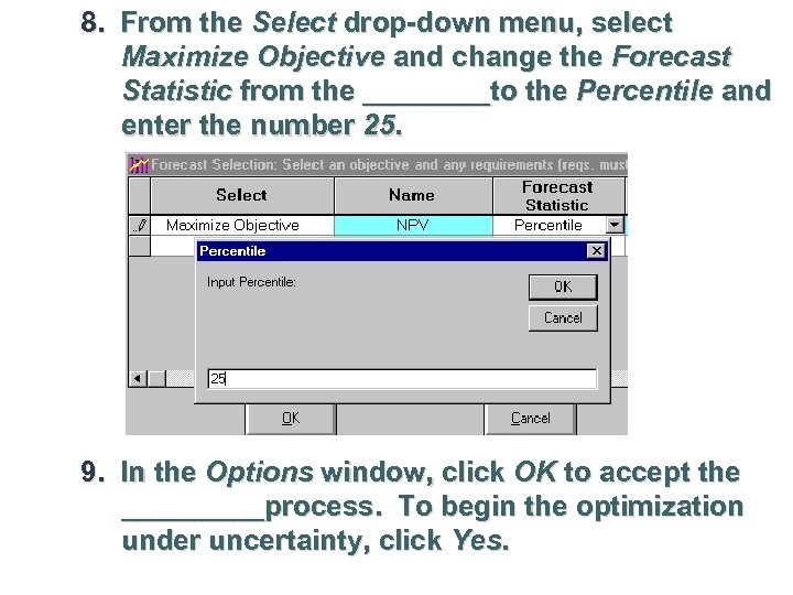 8. From the Select drop-down menu, select Maximize Objective and change the Forecast Statistic