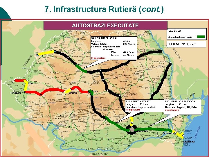 7. Infrastructura Rutieră (cont. ) PROGRAMUL DE CONSTRUCTIE AUTOSTRAZI EXECUTATE LEGENDA CAMPIA TURZII -