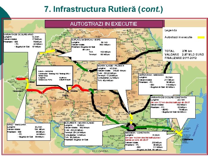 7. Infrastructura Rutieră (cont. ) AUTOSTRAZI IN EXECUTIE Legenda VARIANTA DE OCOLIRE ARAD Lungime: