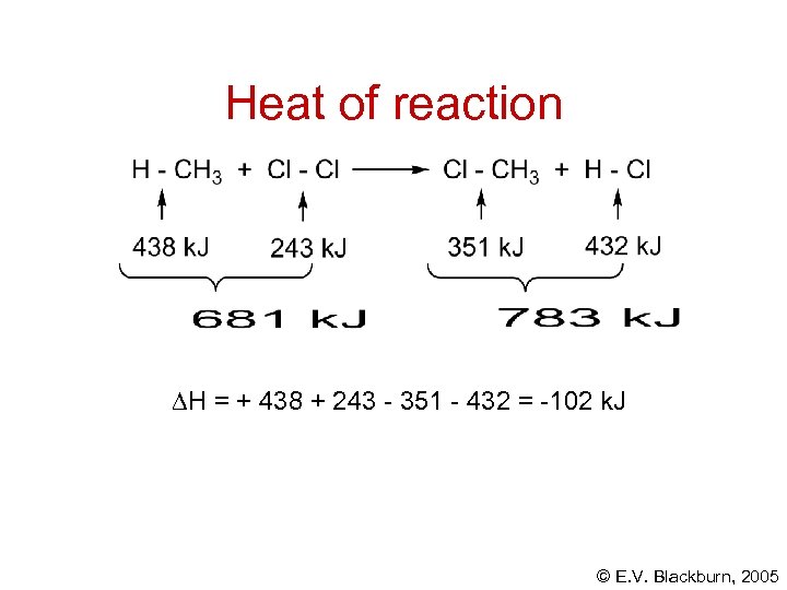 Heat of reaction H = + 438 + 243 - 351 - 432 =