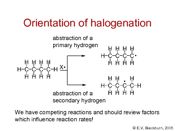 Orientation of halogenation abstraction of a primary hydrogen abstraction of a secondary hydrogen We