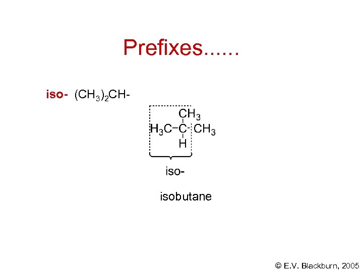 Prefixes. . . iso- (CH 3)2 CH- isobutane © E. V. Blackburn, 2005 