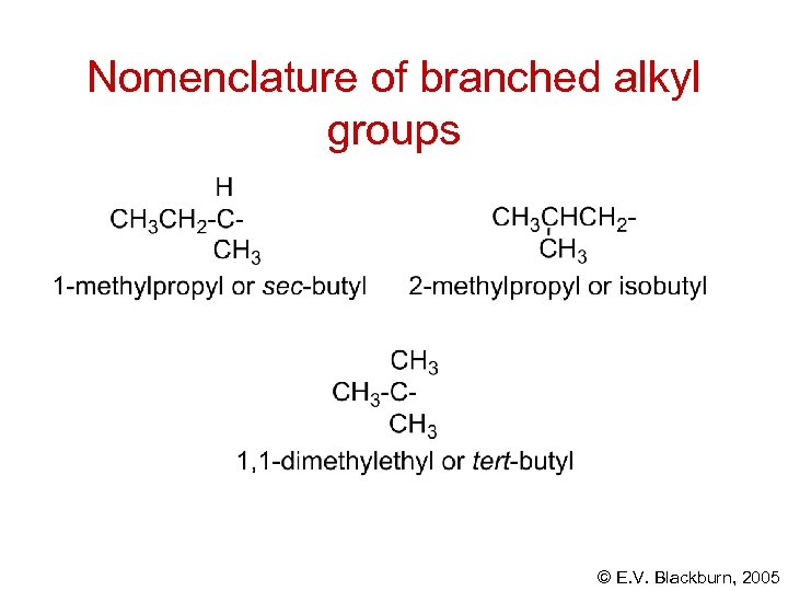 Nomenclature of branched alkyl groups © E. V. Blackburn, 2005 