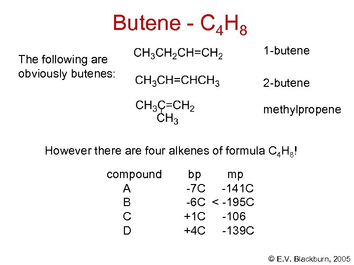 Butene - C 4 H 8 1 -butene The following are obviously butenes: 2