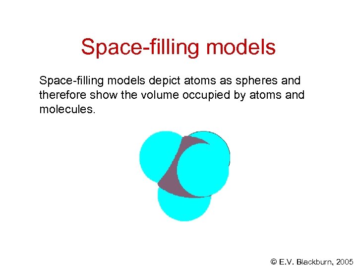 Space-filling models depict atoms as spheres and therefore show the volume occupied by atoms