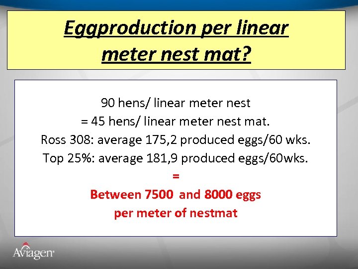 Eggproduction per linear meter nest mat? 90 hens/ linear meter nest = 45 hens/