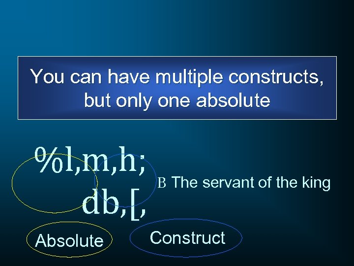 You can have multiple constructs, but only one absolute %l, m, h; B The