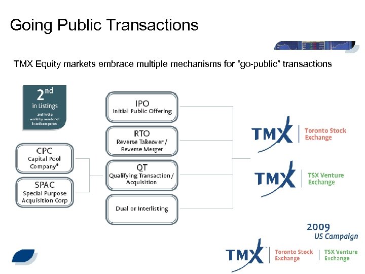 Going Public Transactions TMX Equity markets embrace multiple mechanisms for “go-public” transactions 