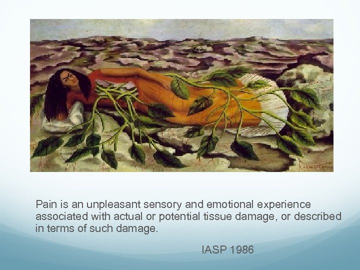 Definition 1 Pain is an unpleasant sensory and emotional experience associated with actual or